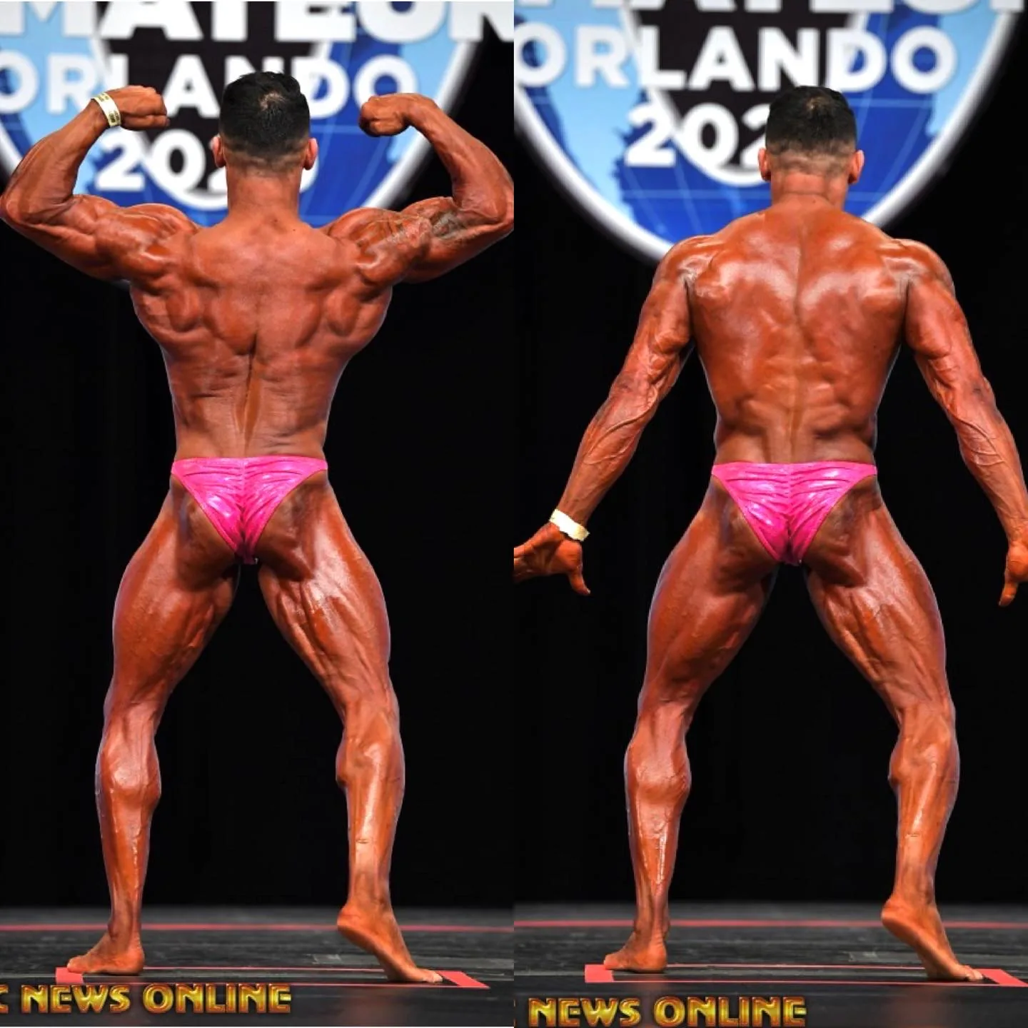 A Cardone Nutrition client competing on stage at a bodybuilding show.