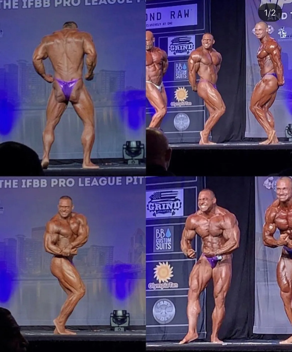 A Cardone Nutrition client competing on stage at a bodybuilding show.