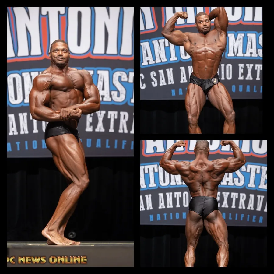 A Cardone Nutrition client competing on stage at a bodybuilding show.