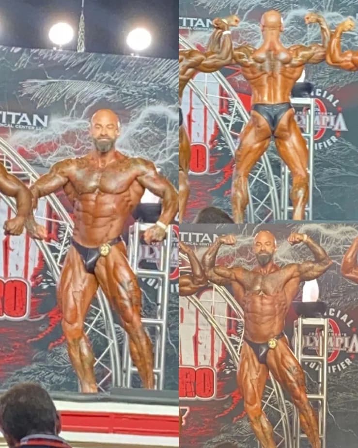 A Cardone Nutrition client competing on stage at a bodybuilding show.
